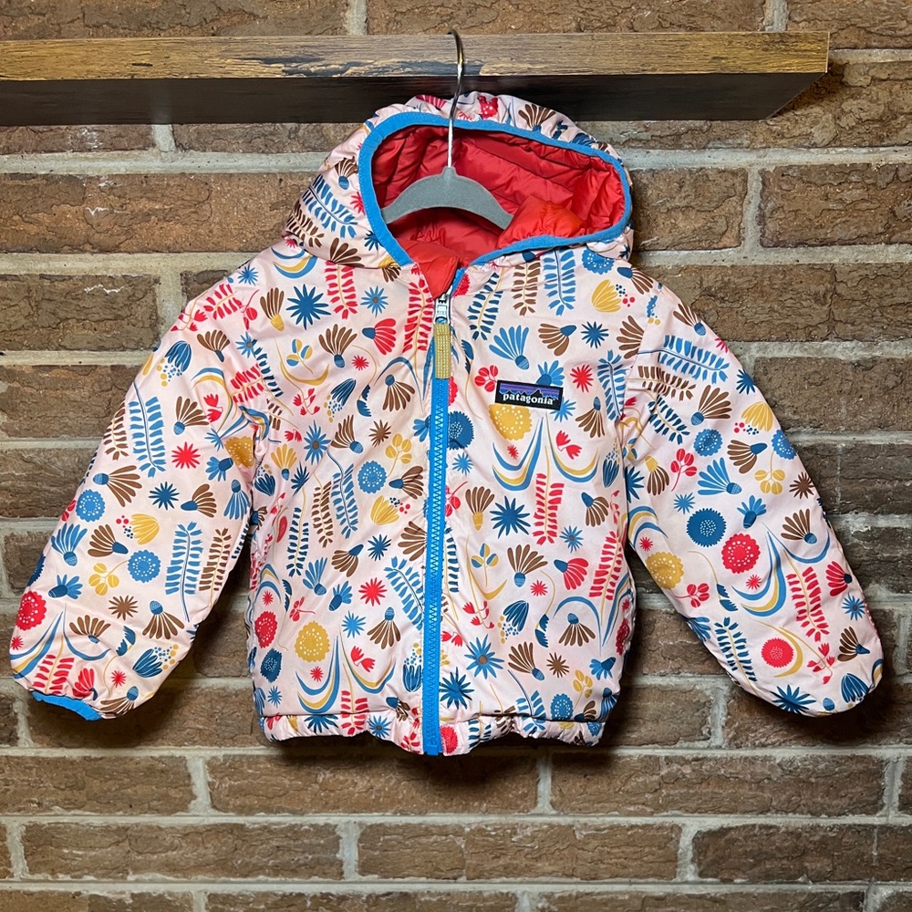 Patagonia 2T Reversible Floral Hooded Puffer Coat Spring Jacket Toddler